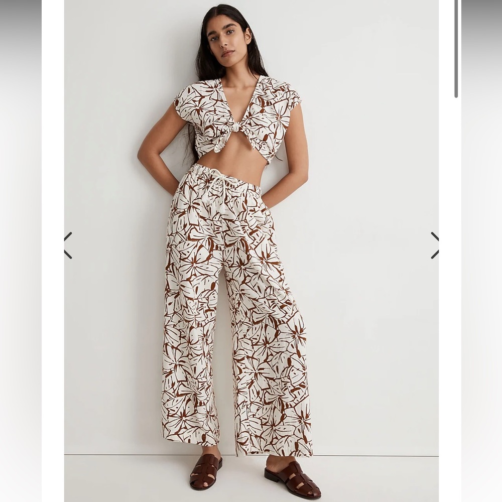 Madewell double-gauze drawstring wide-leg pants in abstract flora, size XS
